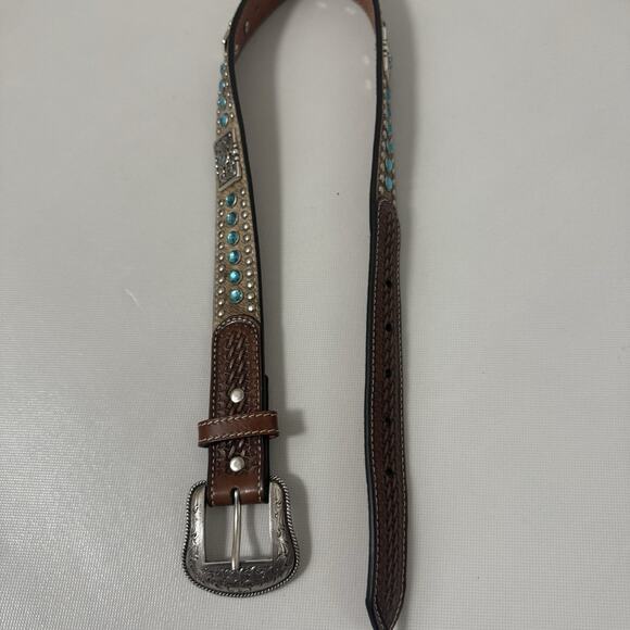 Nocona Women\'s Brown Western Belt Leather Rhinestone Horse Hair Studded Bling 26 main image 5